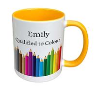 Personalised Qualified to Colour Mug - Art Painting Mug - Personalised Art Teacher Mug - Drawing Student Mug - Funny Geography Teacher Gift (Blue)