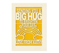 Personalised Quarantined Card | Stay At Home Papercut Card with Envelopes | Custom Quarantine Gift and Handmade in UK | Sending You A Big Hug Card (Yellow)