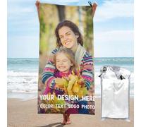 Personalised Quick-Dry Beach Towels with Names Photo Text, Custom Foldable Lightweight Microfiber Soft Towel with Faces Picture for Fitness, Camping, Seaside, Travel, and Sports (Portrait)
