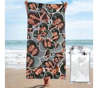 Personalised Quick-Dry Beach Towels with Names Photo Text, Custom Foldable Lightweight Microfiber Soft Towel with Faces Picture for Fitness, Camping, Seaside, Travel, and Sports (Photo Style1)