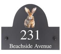 Personalised Rabbit Wildlife Animal Motif Natural Stone Slate House Name or House Number Plaque Sign - 25x20cm - Premium Smooth Stone Slate