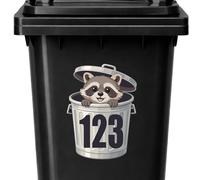 Personalised Raccoon Bin Sticker | Cute Wheelie Bin Number Decal | Funny Custom House Number Vinyl | Outdoor Waterproof Bin Label