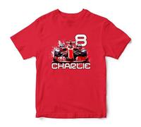 Personalised Race Car Boys Birthday T Shirt Kids Custom Racing Vehicle Tee Racer Top, 3-4 Years, Red