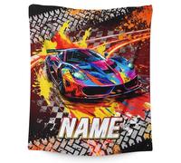 Personalised Racing Car Blanket for Boys - Custom Name Fleece Throw, Soft Flannel Gift for Kids and Teens, Cosy Blanket for Bedroom, Sofa or Travel