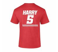 Personalised Racing Kids T Shirt Custom Name Number Go Karting Motorsport Chequered Flag Graphic Tee Boys Top Red 3-4 Years Style 1
