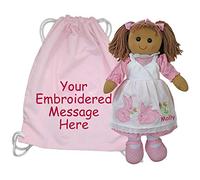 Personalised Rag Doll 1st Birthday, Bridesmaid, New Baby, Christening Gift Rabbit/Bunny Design Dress and Bag - EASY TO CUSTOMISE