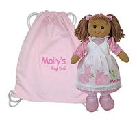 Personalised Rag Doll 1st Birthday, Flower Girl, New Baby, Christening Gift Rabbit/Bunny Design Dress and Bag - Traditional Girls Boys Soft Classic Toy
