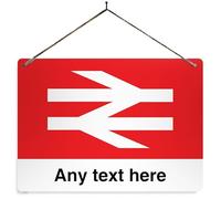 Personalised Railway Station - Clean Look. XL metal sign with 4 corner holes. Any name train platform steam locomotive
