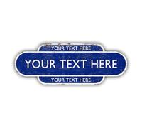 Personalised Railway Totem Sign Metal Train Station Sign (Blue - Distressed, 30x10cm)
