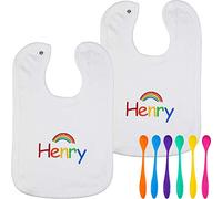 Personalised Rainbow Baby Bibs Gift Set with Weaning Spoons
