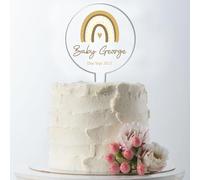 Personalised Rainbow Baby Shower Cake Topper - Custom Name & Due Date - Printed Acrylic Decoration - Neutral Boho Theme New Baby Celebration Decor