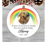 Personalised Rainbow Bridge Pet Photo Bauble - Cherish Your Beloved Dog, Cat, or Horse's Memory this Christmas with a Customised Photo Keepsake (Mdf Wood Indoor Use Only)