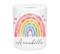 Personalised Rainbow Ceramic Money Box - Custom Kids Coin Bank with Any Name - Pastel Rainbow Piggy Bank for Girls, Babies & Toddlers - Nursery Savings Pot Keepsake Gift