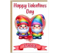 Personalised Rainbow Couples Valentines Day Cards for LGBTQ+ Same Gender Gay Women - Custom Banner Names 8 Cute Animal Couple Designs A5 Happy Valentine's Day Cards (Gnomes)