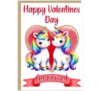 Personalised Rainbow Couples Valentines Day Cards for LGBTQ+ Same Gender Gay Women - Custom Banner Names 8 Cute Animal Couple Designs A5 Happy Valentine's Day Cards (Unicorns)