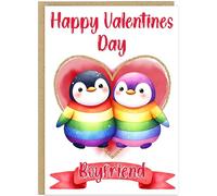 Personalised Rainbow Couples Valentines Day Cards for LGBTQ+ Same Gender Gay Women - Custom Banner Names 8 Cute Animal Couple Designs A5 Happy Valentine's Day Cards (Penguins)