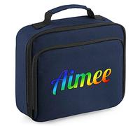 Personalised Rainbow Print Lunch Cooler Bag, Custom Nursery Gifts for Daughter, Back to School Lunchbox for Her, Girls School Lunch Box, Navy
