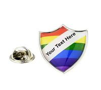 Personalised Rainbow School Shield Design Silver Metal Pin Badge Lapel Badge with Butterfly Back Clasp, 21 x 25mm