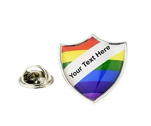 Personalised Rainbow School Shield Design Silver Metal Pin Badge Lapel Badge with Butterfly Back Clasp, 21 x 25mm