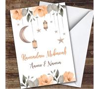 Personalised Ramadan Card For Anyone Moon Lantern Floral | Personalized Custom Unique Greetings Card For Ramadan Any Text Inside & Out