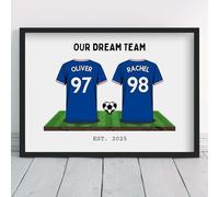 Personalised Rangers Couple's Dream Team Shirt Art Valentine Gift | All Teams Available | Framed or Prints Available | Boyfriend Husband Partner Unique Football Footy Fan Wall Keepsake Sports Poster