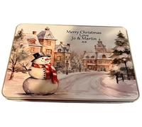 Personalised Rectangle Christmas Scene Tin for Sweet Treats, Biscuits, Jewellery, or Keepsakes - Any Name Added - Supplied Empty - Size 20 x 13 x 5cm