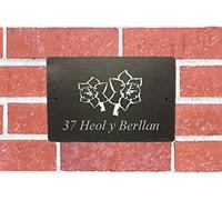 Personalised Rectangular Slate Outdoor House Home Sign Plaque Laser Engraved - Enter Your Own Custom Text (Daffodil)