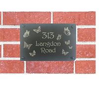 Personalised Rectangular Slate Outdoor House Home Sign Plaque Laser Engraved - Enter Your Own Custom Text (Butterfly)