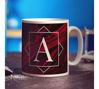Personalised Red Abstract Mug - Customise with Any Initial - Gift for Birthday, Christmas, Workplace - Present for Him, Her, Brother, Sister, Friend, Niece, Nephew, Colleague - 11oz Ceramic Cup