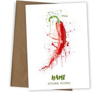 Personalised Red Chilli Watercolour Greetings Card for Her or Him. Mum, Dad, Nanny, Grandad on Birthday, Father's Day, Christmas