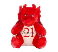 Personalised Red Dragon Plush Toy for 21st Birthday, Customisable Stuffed Animal with Name and Age