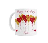 Personalised Red & Gold Heart Balloons Mug Gift for 40th 50th 60th 70th Birthday Christmas, Mum Nan Nanny Grandma, White Ceramic