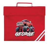 Personalised Red Monster Truck Book Bag for Boys Giant Off Road Trucker Return to School Nursery Kids Bag, One Size, Red