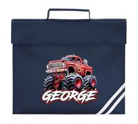 Personalised Red Monster Truck Book Bag for Boys Giant Off Road Trucker Return to School Nursery Kids Bag, One Size, Navy