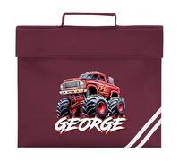 Personalised Red Monster Truck Book Bag for Boys Giant Off Road Trucker Return to School Nursery Kids Bag, One Size, Burgundy