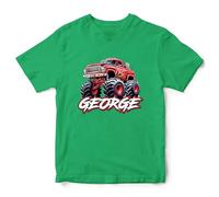 Personalised Red Monster Truck T Shirt Boys Custom Motorsport Kids Tee Off Road Vehicle, 2-3 Years, Irish Green