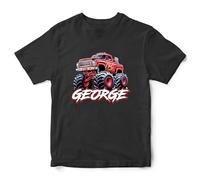 Personalised Red Monster Truck T Shirt Boys Custom Motorsport Kids Tee Off Road Vehicle, 5-6 Years, Black