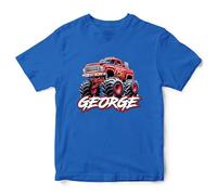 Personalised Red Monster Truck T Shirt Boys Custom Motorsport Kids Tee Off Road Vehicle, 9-11 Years, Royal Blue