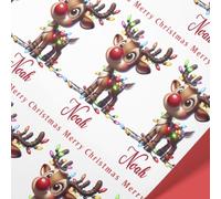 Personalised Red Nosed Reindeer Christmas Wrapping Paper - Custom Name Gift Wrap - Premium 100gsm Matte - 61cm Wide - Multiple Lengths (2mt)