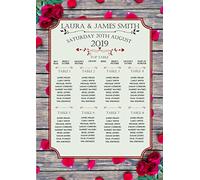 Personalised Red Roses Wedding Table Seating Plan Names Numbers Poster Print N162 - Unframed Large A1 A2 A3 Size (A1 Print (59.4cm x 84.1cm) Unframed)