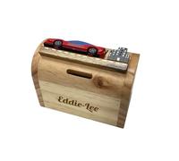 Personalised Red Sports Racing Car Design Wooden Money Box - Engraved With Any Name/Message