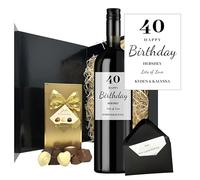 Personalised Red Wine & Chocolate Birthday Gift Set - Custom Name & Age Label - 75cl Mont Rocher Malbec with Belgian Chocolates in Black Hamper Box - Gift for Him or Her