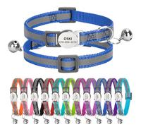 Personalised Reflective Cat Collar with Name Tag,Quick Release Kitten Collars with Bell Safety Buckle, Adjustable Nylon Cat Collar for Cats Kittens UK Prime (19-30 cm, Dark Blue Strip)