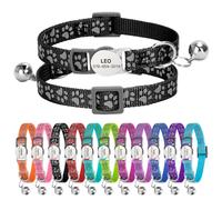 Personalised Reflective Cat Collar with Name Tag,Quick Release Kitten Collars with Bell Safety Buckle, Adjustable Nylon Cat Collar for Cats Kittens UK Prime (19-30 cm, Black Paw)
