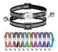Personalised Reflective Cat Collar with Name Tag,Quick Release Kitten Collars with Bell Safety Buckle, Adjustable Nylon Cat Collar for Cats Kittens UK Prime (19-30 cm, Black Strip)