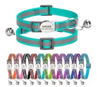 Personalised Reflective Cat Collar with Name Tag,Quick Release Kitten Collars with Bell Safety Buckle, Adjustable Nylon Cat Collar for Cats Kittens UK Prime (19-30 cm, Dark Green Strip)