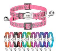 Personalised Reflective Cat Collar with Name Tag,Quick Release Kitten Collars with Bell Safety Buckle, Adjustable Nylon Cat Collar for Cats Kittens UK Prime (Adjustable 19-30 cm, Pink Paw)