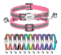 Personalised Reflective Cat Collar with Name Tag,Quick Release Kitten Collars with Bell Safety Buckle, Adjustable Nylon Cat Collar for Cats Kittens UK Prime (Adjustable 19-30 cm, Pink Strip)
