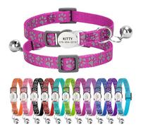 Personalised Reflective Cat Collar with Name Tag,Quick Release Kitten Collars with Bell Safety Buckle, Adjustable Nylon Cat Collar for Cats Kittens UK Prime (19-30 cm, Rose Red Paw)