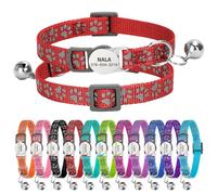 Personalised Reflective Cat Collar with Name Tag,Quick Release Kitten Collars with Bell Safety Buckle, Adjustable Nylon Cat Collar for Cats Kittens UK Prime (19-30 cm, Red Paw)